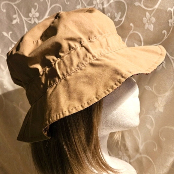 Totes Reversible Rain Bucket Hat Water Repellent Brown & Plaid - Picture 7 of 9